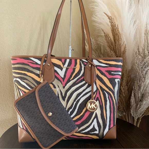 Michael Kors Handbags - New Michael Kors zebra large Eva shoulder tote bag
